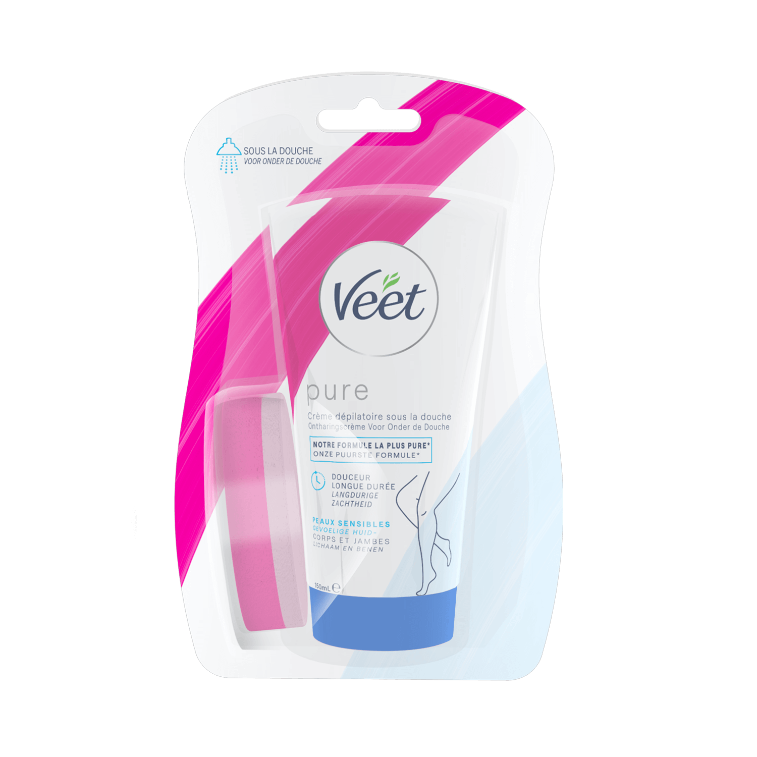 Crème dépilatoire sous la douche peaux sensibles – Jambes et Corps - Veet Pure – 150ml | Veet